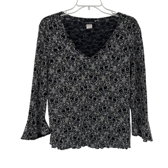 Vtg Y2K Brittany Black Embroidery Crystal Top Sz XL Glam Holiday Mesh Whimsigoth - Picture 2 of 13